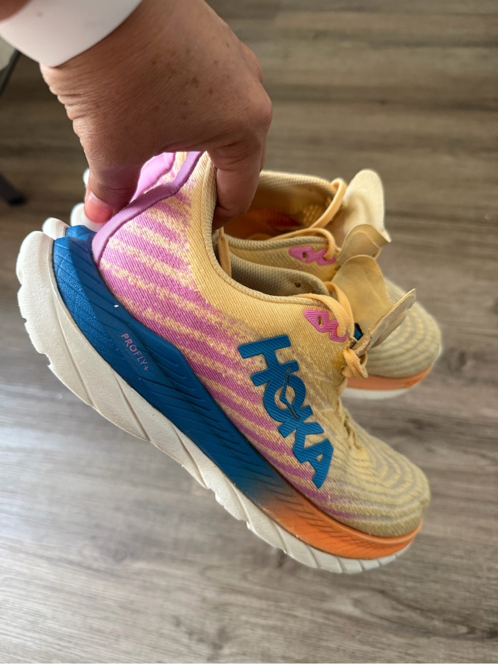 HOKA women Yellow Pink Gradient Running Shoes